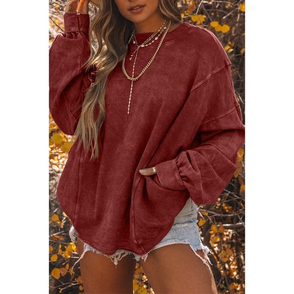 Azura Exchange  Red Exposed Seam Twist Open Back Oversized Sweatshirt - Picture 5 of 7